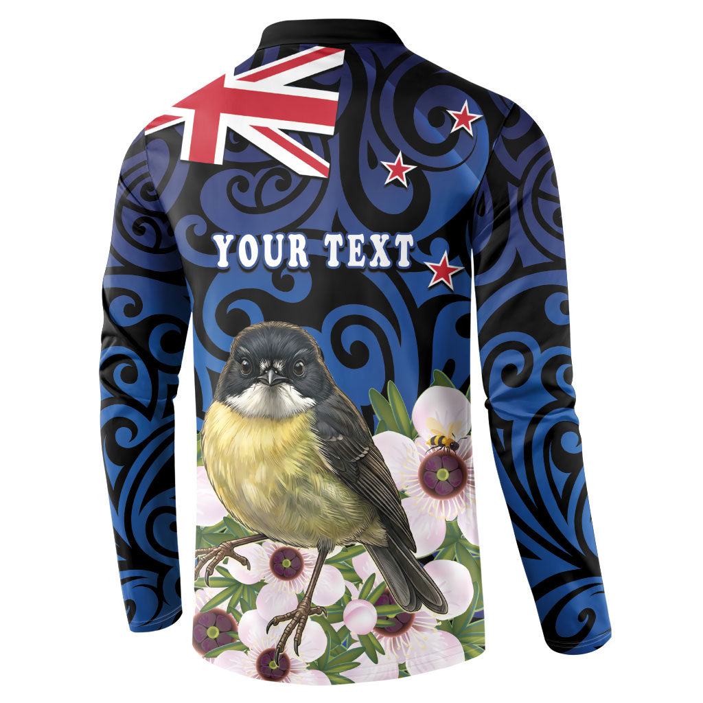 Tomtit New Zealand Personalised Button Sweatshirt Miromiro Manuka Flower Maori Pattern LT22 - Polynesian Pride