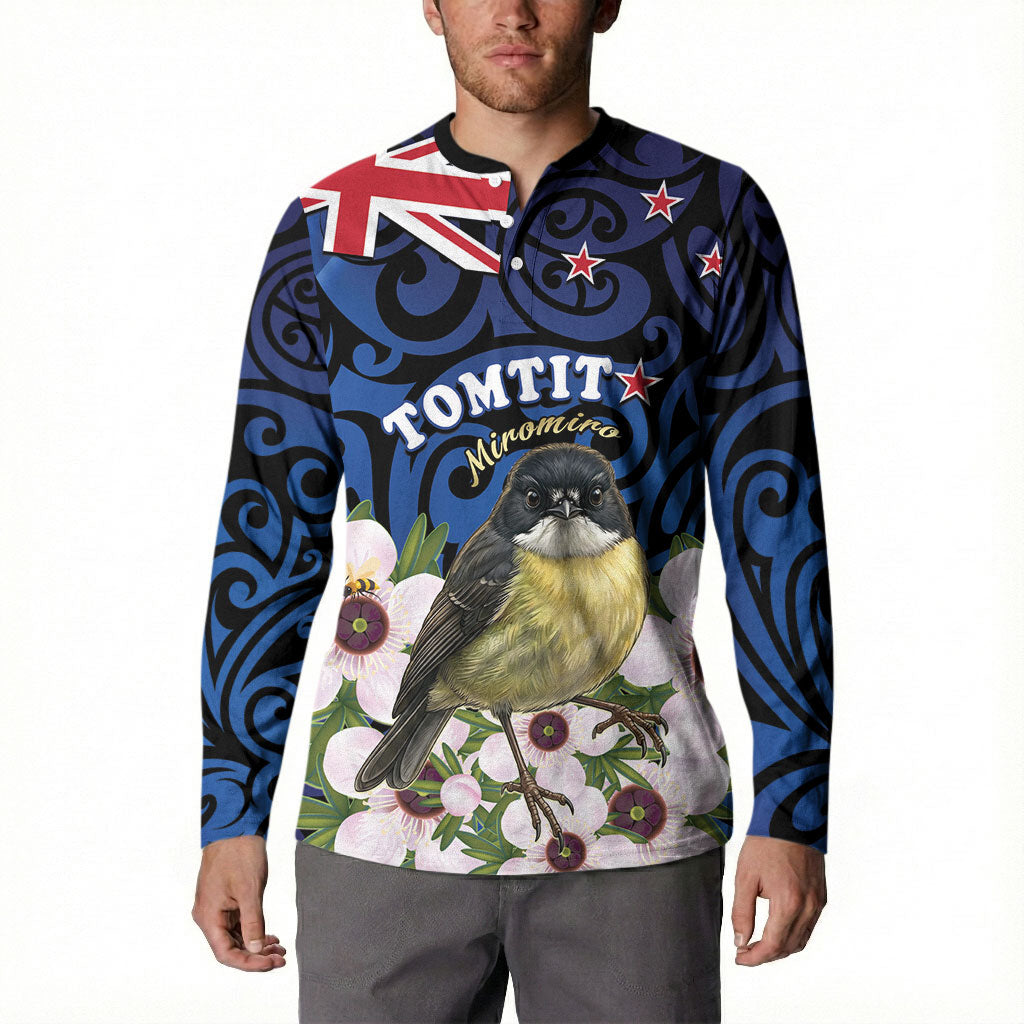 Tomtit New Zealand Personalised Button Sweatshirt Miromiro Manuka Flower Maori Pattern LT22 - Polynesian Pride