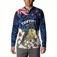 Tomtit New Zealand Personalised Button Sweatshirt Miromiro Manuka Flower Maori Pattern LT22 - Polynesian Pride