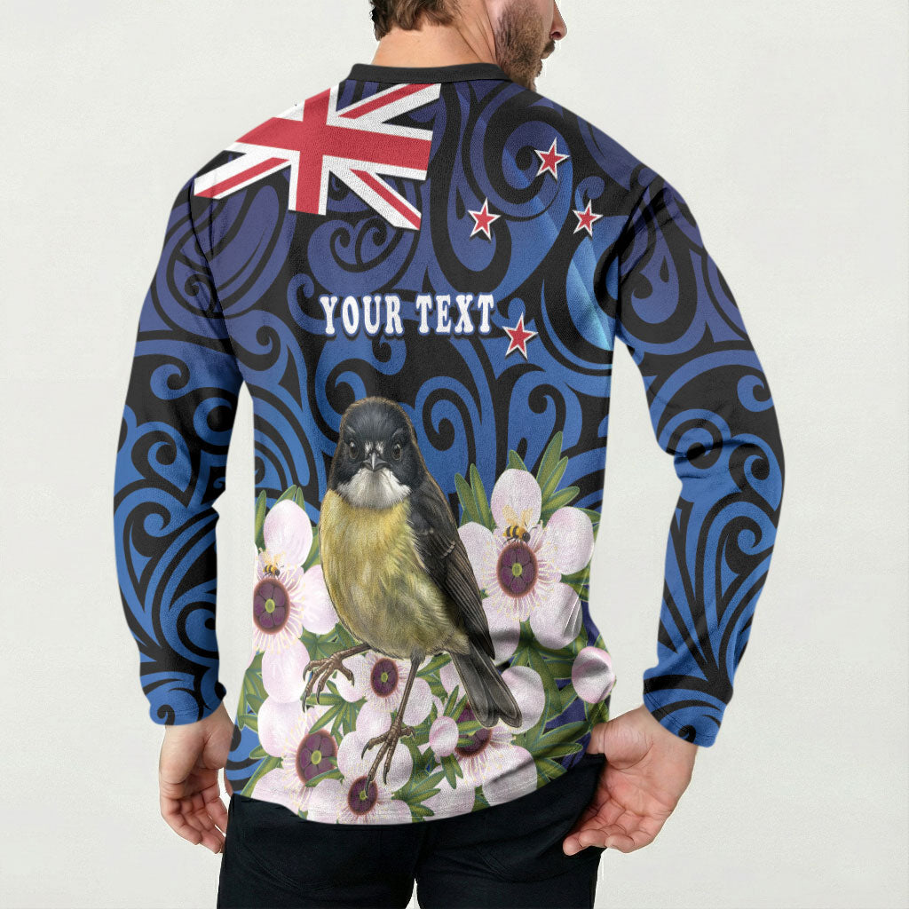 Tomtit New Zealand Personalised Button Sweatshirt Miromiro Manuka Flower Maori Pattern LT22 - Polynesian Pride