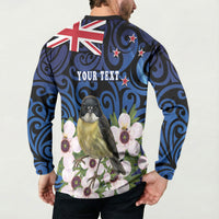 Tomtit New Zealand Personalised Button Sweatshirt Miromiro Manuka Flower Maori Pattern LT22 - Polynesian Pride