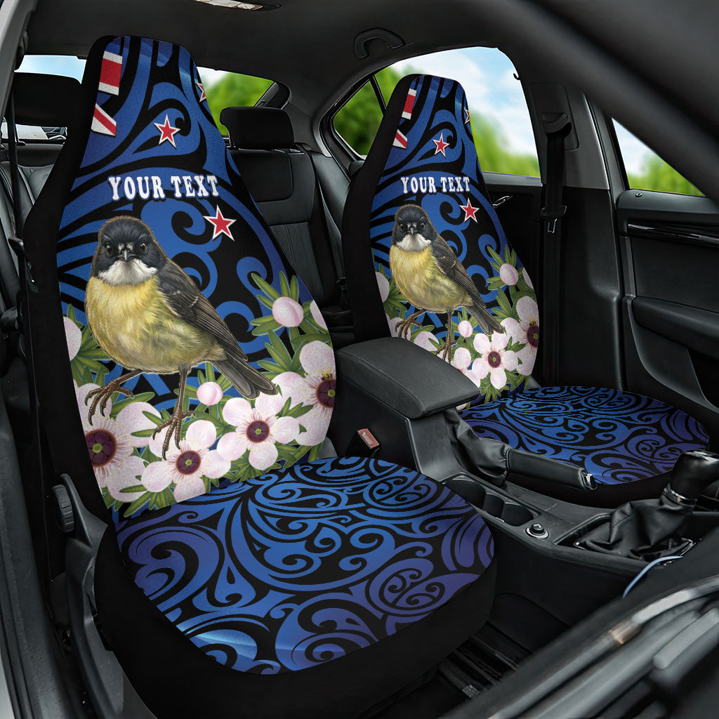 Tomtit New Zealand Personalised Car Seat Cover Miromiro Manuka Flower Maori Pattern LT22 One Size Blue - Polynesian Pride