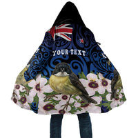 Tomtit New Zealand Personalised Cloak Miromiro Manuka Flower Maori Pattern LT22 Unisex Blue - Polynesian Pride