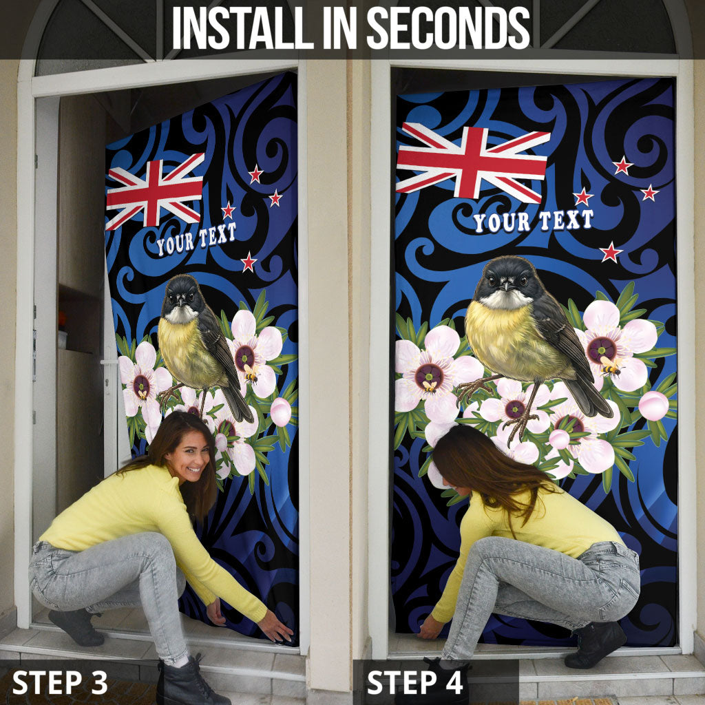 Tomtit New Zealand Personalised Door Cover Miromiro Manuka Flower Maori Pattern LT22 - Polynesian Pride
