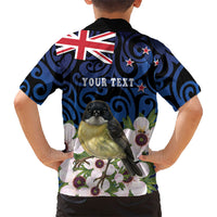 Tomtit New Zealand Personalised Family Matching Off The Shoulder Long Sleeve Dress and Hawaiian Shirt Miromiro Manuka Flower Maori Pattern