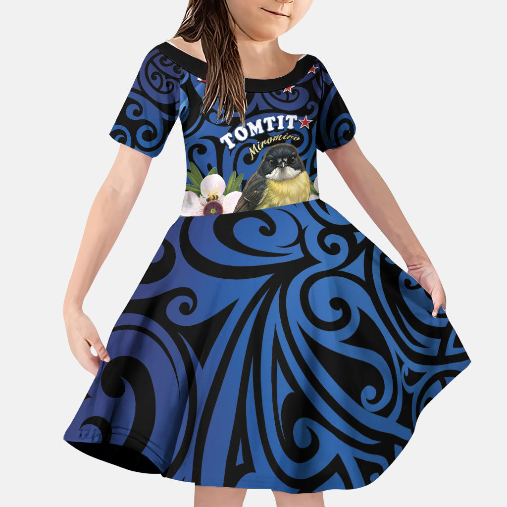 Tomtit New Zealand Personalised Family Matching Off Shoulder Maxi Dress and Hawaiian Shirt Miromiro Manuka Flower Maori Pattern