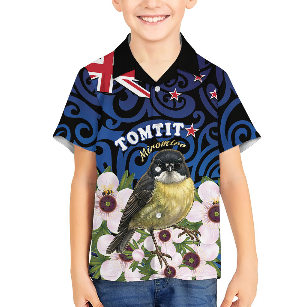 Tomtit New Zealand Personalised Family Matching Off Shoulder Maxi Dress and Hawaiian Shirt Miromiro Manuka Flower Maori Pattern