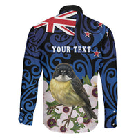 Tomtit New Zealand Personalised Family Matching Off Shoulder Short Dress and Hawaiian Shirt Miromiro Manuka Flower Maori Pattern
