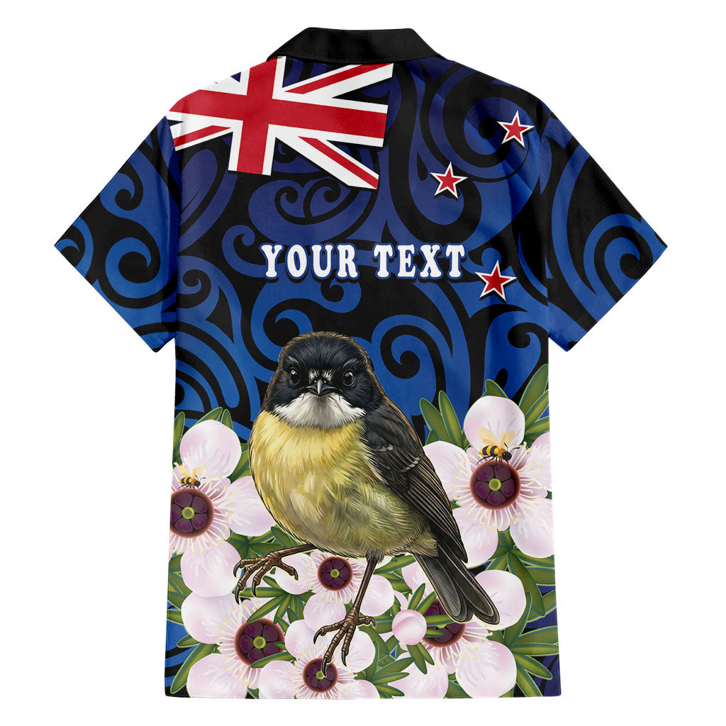 Tomtit New Zealand Personalised Family Matching Short Sleeve Bodycon Dress and Hawaiian Shirt Miromiro Manuka Flower Maori Pattern