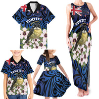 Tomtit New Zealand Personalised Family Matching Tank Maxi Dress and Hawaiian Shirt Miromiro Manuka Flower Maori Pattern