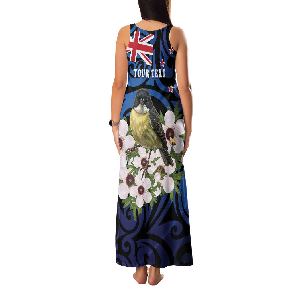 Tomtit New Zealand Personalised Family Matching Tank Maxi Dress and Hawaiian Shirt Miromiro Manuka Flower Maori Pattern