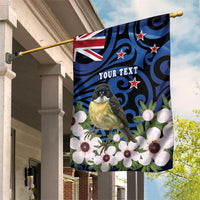 Tomtit New Zealand Personalised Garden Flag Miromiro Manuka Flower Maori Pattern