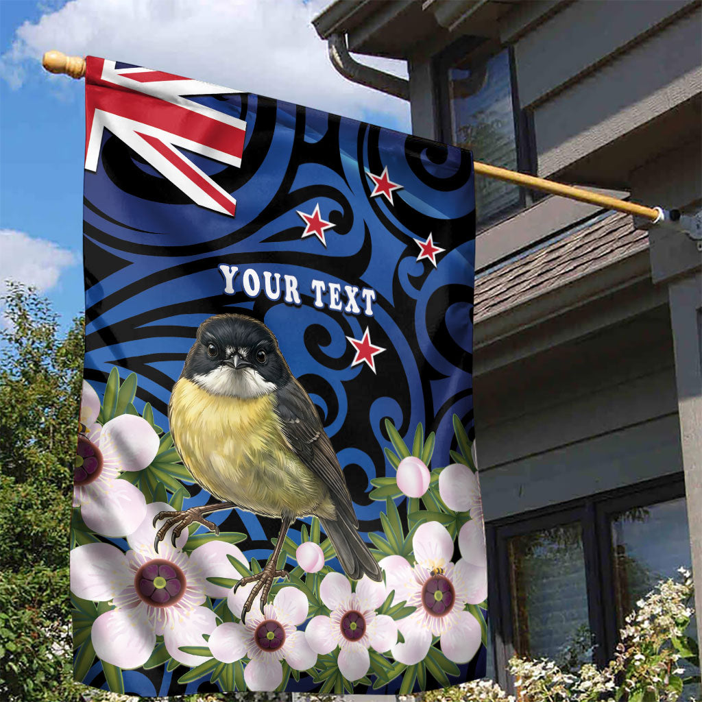 Tomtit New Zealand Personalised Garden Flag Miromiro Manuka Flower Maori Pattern
