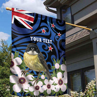 Tomtit New Zealand Personalised Garden Flag Miromiro Manuka Flower Maori Pattern