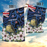 Tomtit New Zealand Personalised Garden Flag Miromiro Manuka Flower Maori Pattern