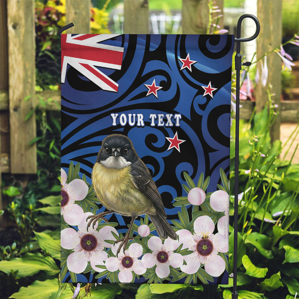 Tomtit New Zealand Personalised Garden Flag Miromiro Manuka Flower Maori Pattern