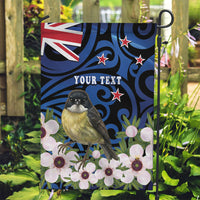 Tomtit New Zealand Personalised Garden Flag Miromiro Manuka Flower Maori Pattern