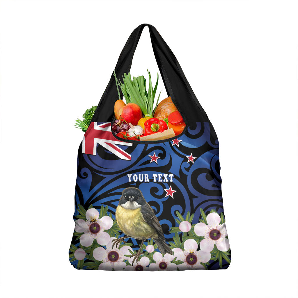 Tomtit New Zealand Personalised Grocery Bag Miromiro Manuka Flower Maori Pattern LT22 1-pack One Size Blue - Polynesian Pride