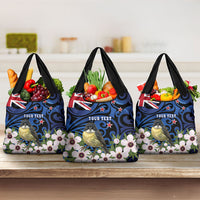 Tomtit New Zealand Personalised Grocery Bag Miromiro Manuka Flower Maori Pattern LT22 3-pack One Size Blue - Polynesian Pride