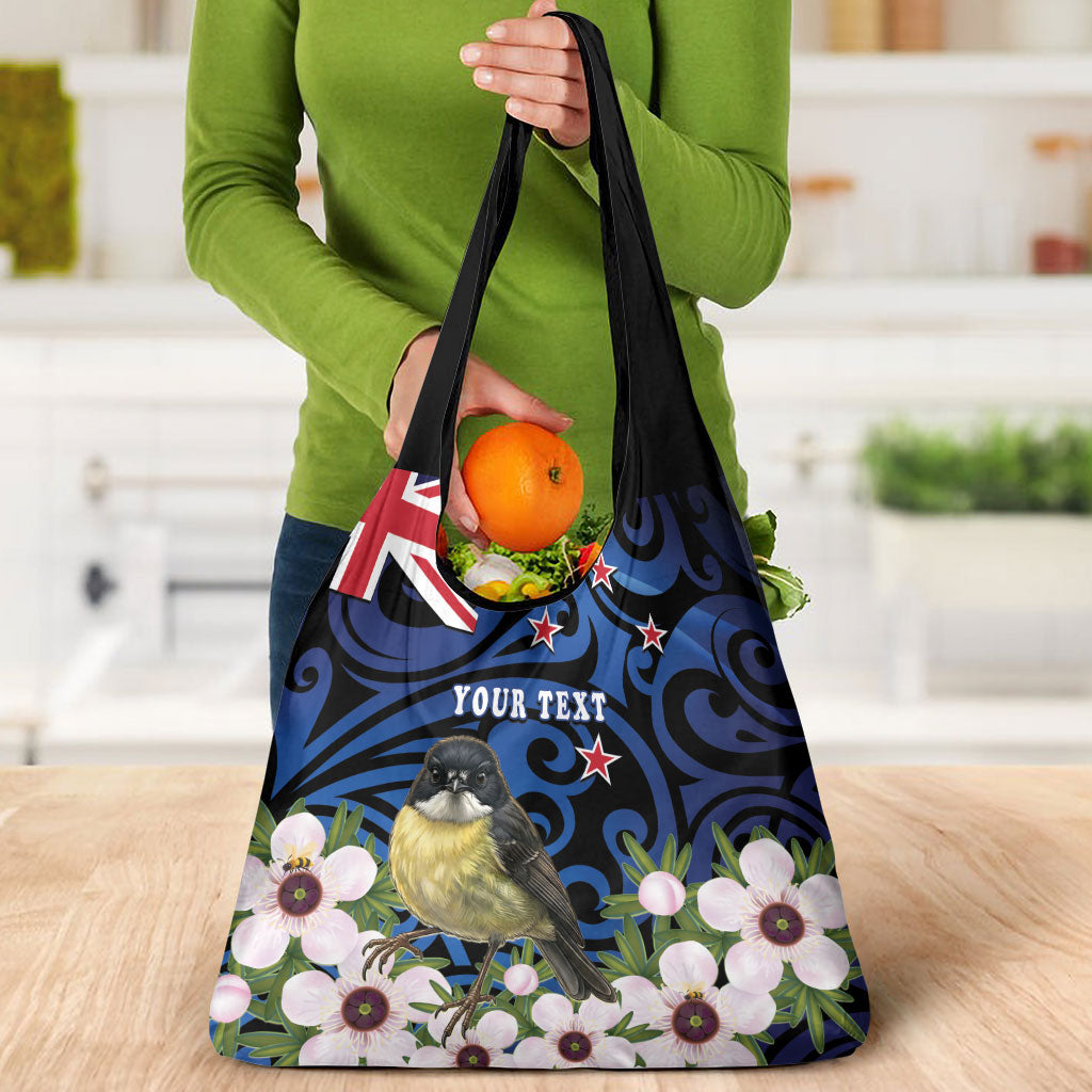 Tomtit New Zealand Personalised Grocery Bag Miromiro Manuka Flower Maori Pattern LT22 - Polynesian Pride