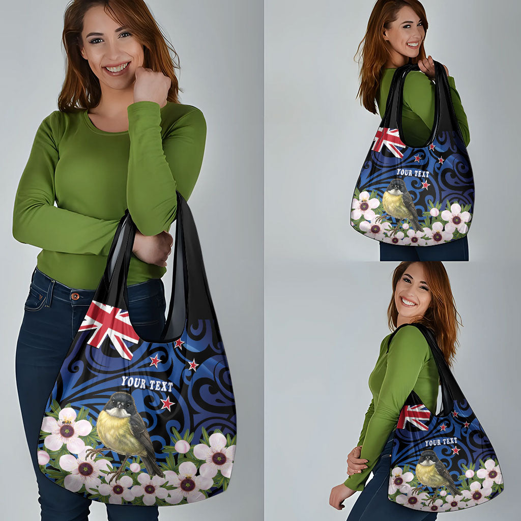 Tomtit New Zealand Personalised Grocery Bag Miromiro Manuka Flower Maori Pattern LT22 - Polynesian Pride