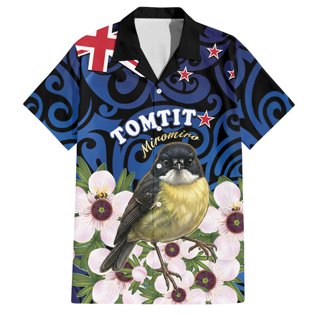 Tomtit New Zealand Personalised Hawaiian Shirt Miromiro Manuka Flower Maori Pattern LT22 Blue - Polynesian Pride