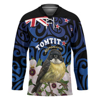 Tomtit New Zealand Personalised Hockey Jersey Miromiro Manuka Flower Maori Pattern LT22 Unisex Blue - Polynesian Pride