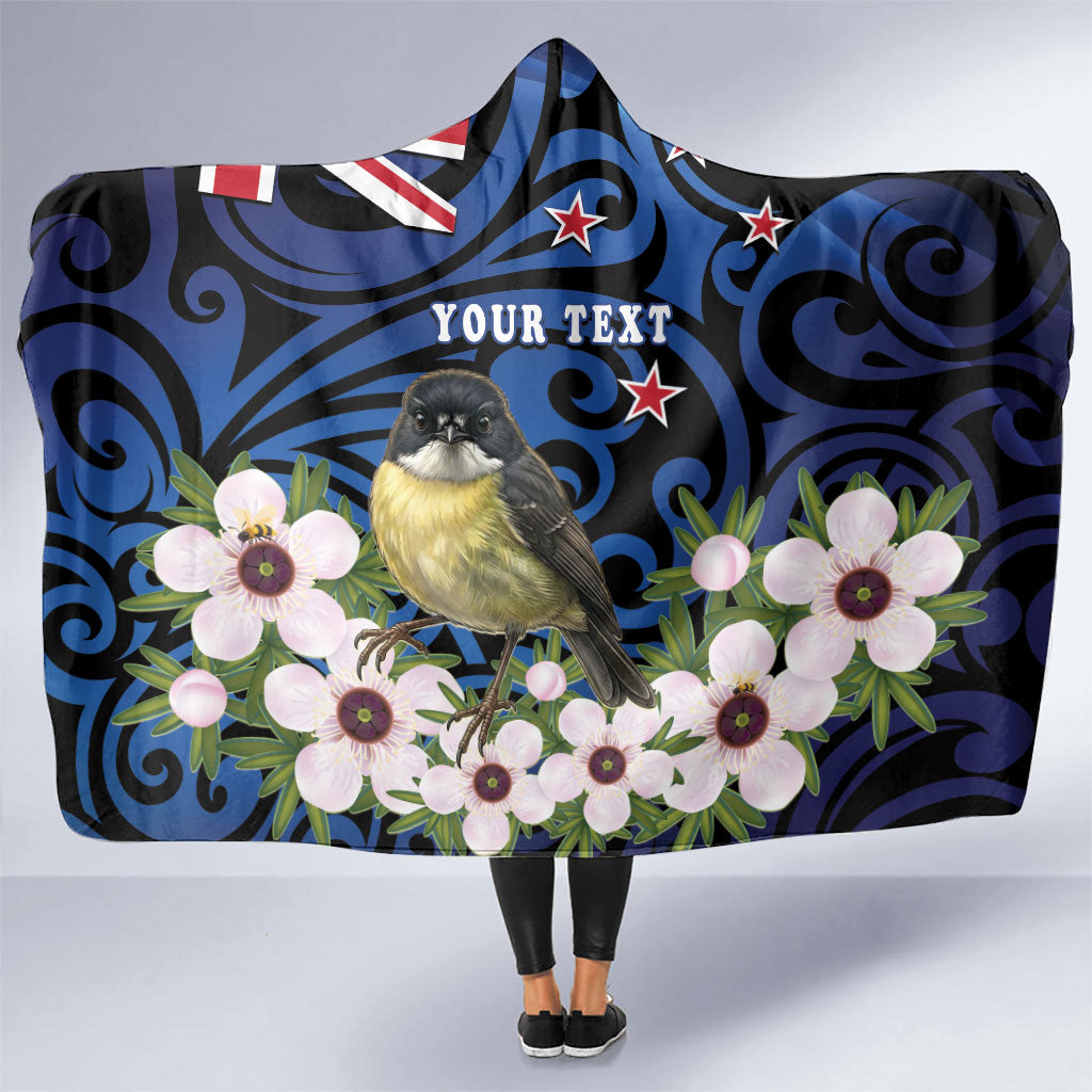 Tomtit New Zealand Personalised Hooded Blanket Miromiro Manuka Flower Maori Pattern LT22 One Size Blue - Polynesian Pride