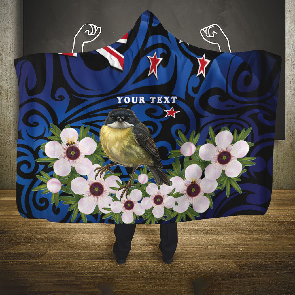 Tomtit New Zealand Personalised Hooded Blanket Miromiro Manuka Flower Maori Pattern LT22 - Polynesian Pride