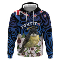 Tomtit New Zealand Personalised Hoodie Miromiro Manuka Flower Maori Pattern LT22 Pullover Hoodie Blue - Polynesian Pride