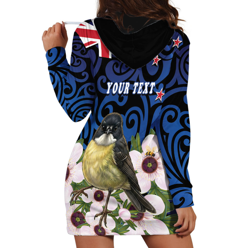 Tomtit New Zealand Personalised Hoodie Dress Miromiro Manuka Flower Maori Pattern LT22 - Polynesian Pride