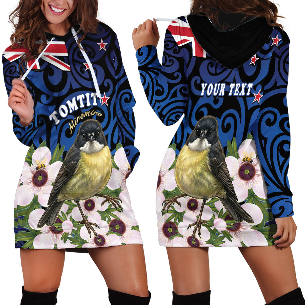 Tomtit New Zealand Personalised Hoodie Dress Miromiro Manuka Flower Maori Pattern LT22 - Polynesian Pride