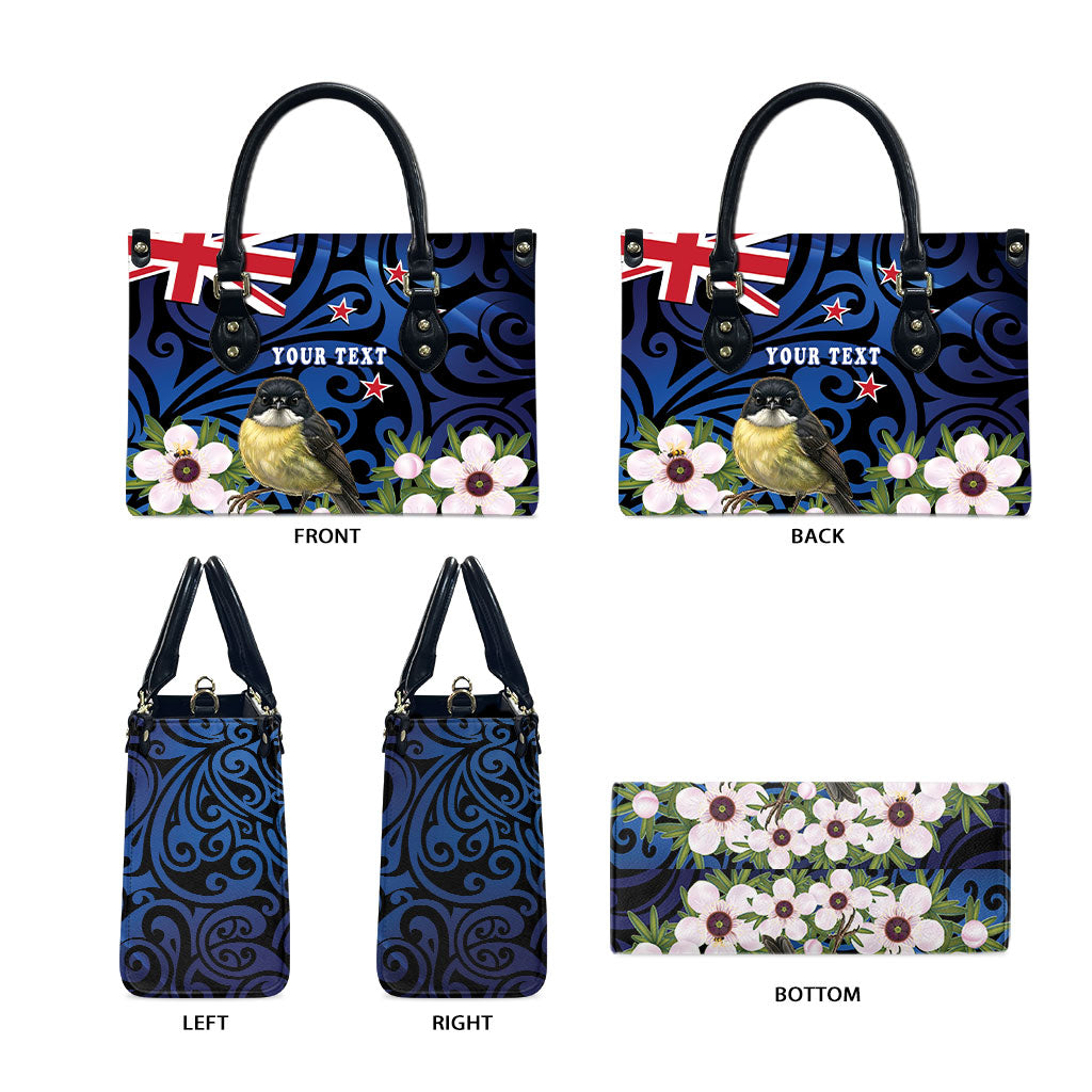 Tomtit New Zealand Personalised Leather Bag Miromiro Manuka Flower Maori Pattern LT22 - Polynesian Pride