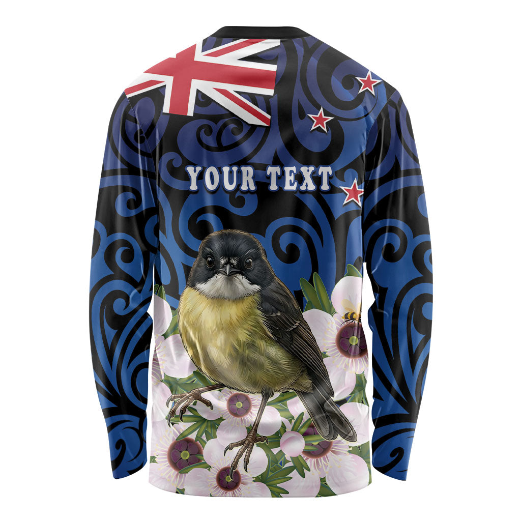 Tomtit New Zealand Personalised Long Sleeve Shirt Miromiro Manuka Flower Maori Pattern LT22 - Polynesian Pride