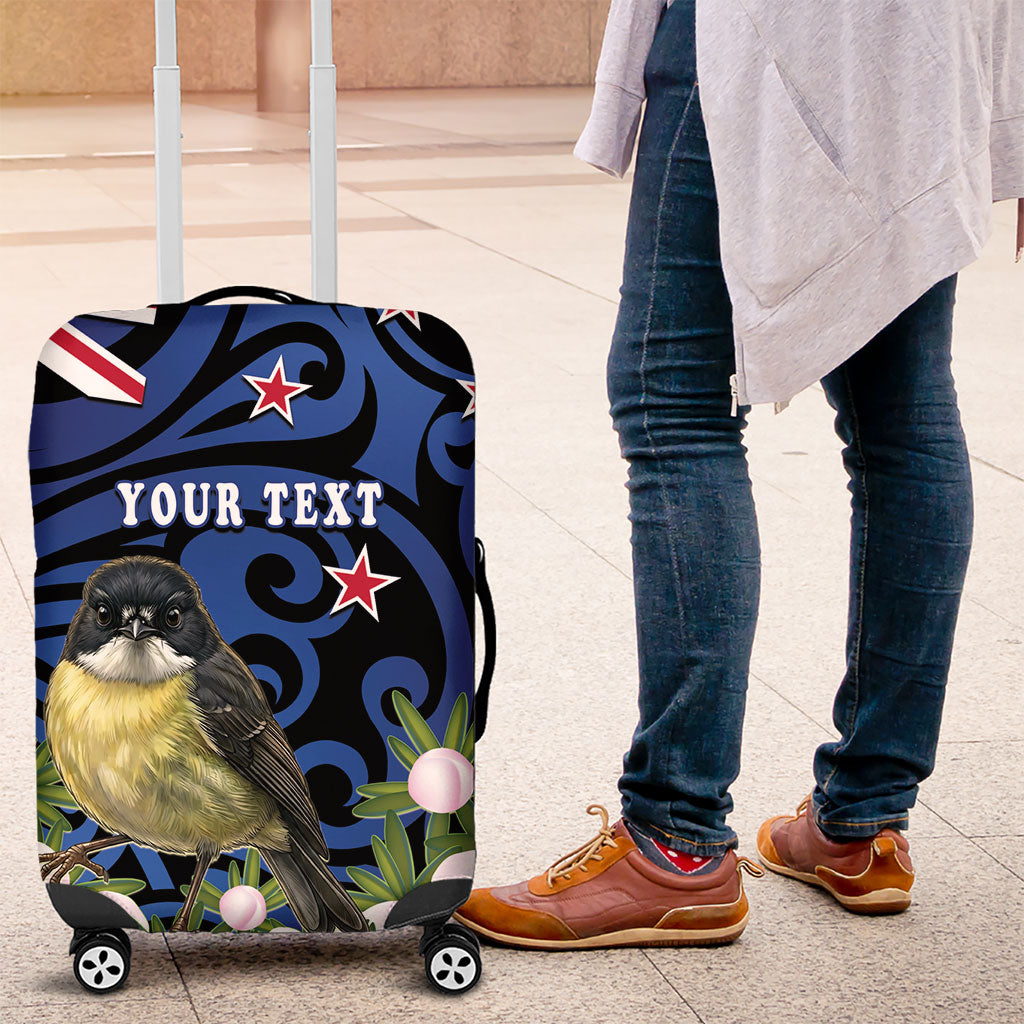 Tomtit New Zealand Personalised Luggage Cover Miromiro Manuka Flower Maori Pattern LT22 Blue - Polynesian Pride