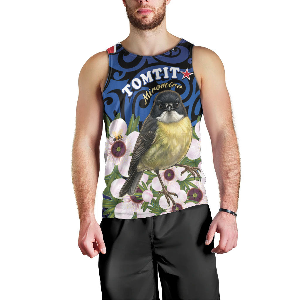 Tomtit New Zealand Personalised Men Tank Top Miromiro Manuka Flower Maori Pattern