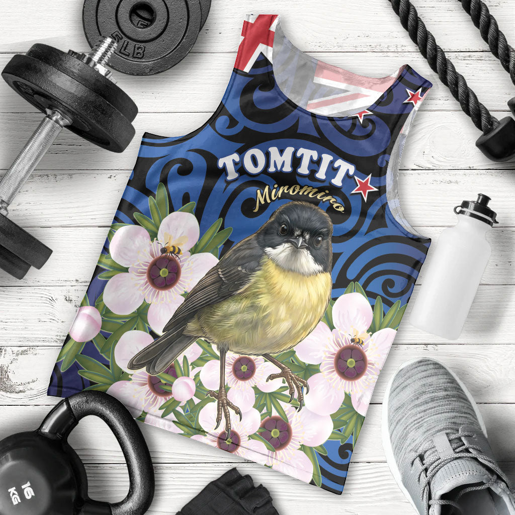 Tomtit New Zealand Personalised Men Tank Top Miromiro Manuka Flower Maori Pattern