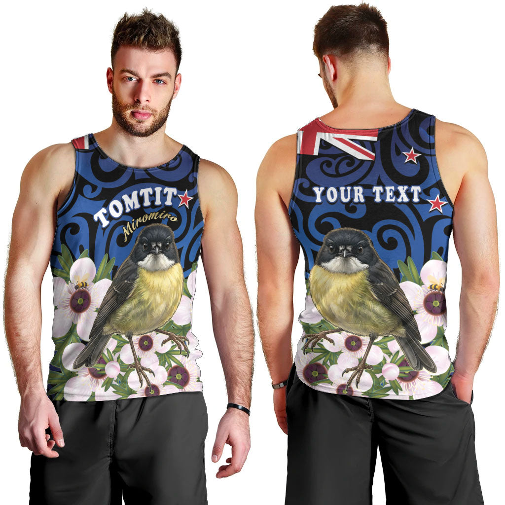 Tomtit New Zealand Personalised Men Tank Top Miromiro Manuka Flower Maori Pattern
