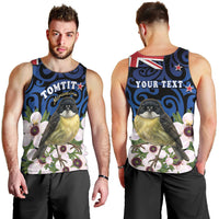 Tomtit New Zealand Personalised Men Tank Top Miromiro Manuka Flower Maori Pattern