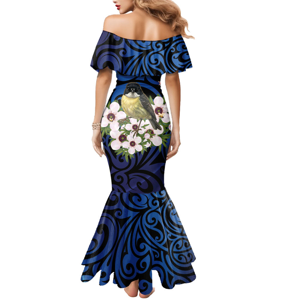 Tomtit New Zealand Personalised Mermaid Dress Miromiro Manuka Flower Maori Pattern LT22 - Polynesian Pride