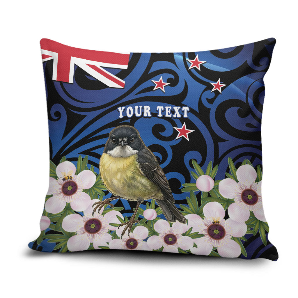 Tomtit New Zealand Personalised Pillow Cover Miromiro Manuka Flower Maori Pattern