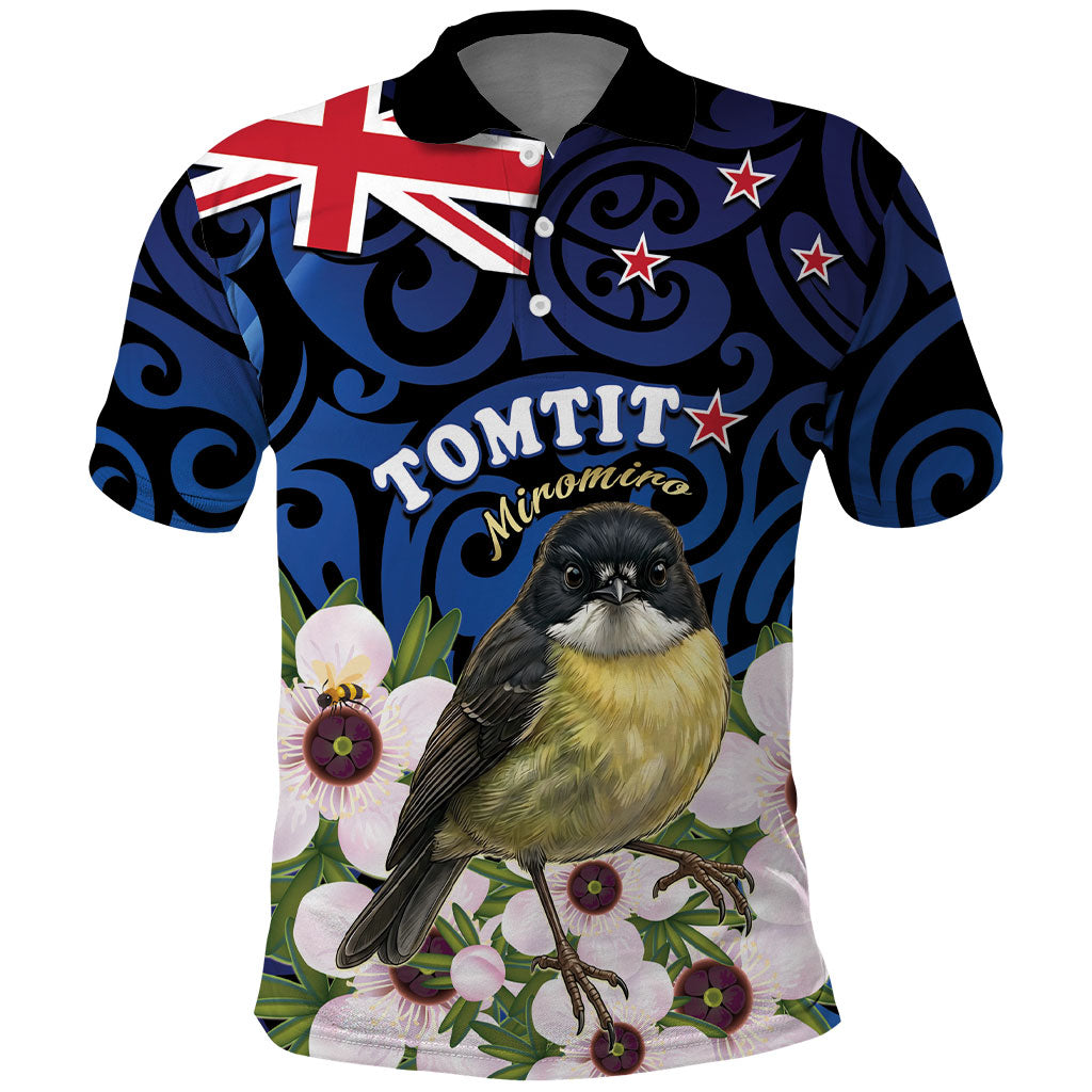 Tomtit New Zealand Personalised Polo Shirt Miromiro Manuka Flower Maori Pattern