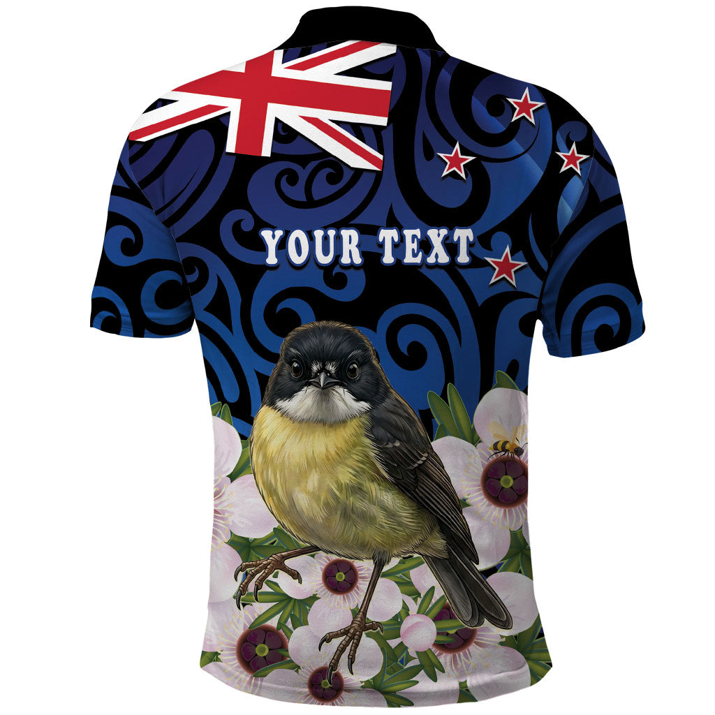 Tomtit New Zealand Personalised Polo Shirt Miromiro Manuka Flower Maori Pattern LT22 - Polynesian Pride
