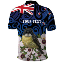 Tomtit New Zealand Personalised Polo Shirt Miromiro Manuka Flower Maori Pattern LT22 - Polynesian Pride