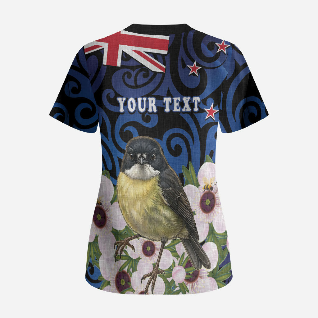 Tomtit New Zealand Personalised Scrub Top Miromiro Manuka Flower Maori Pattern LT22 - Polynesian Pride
