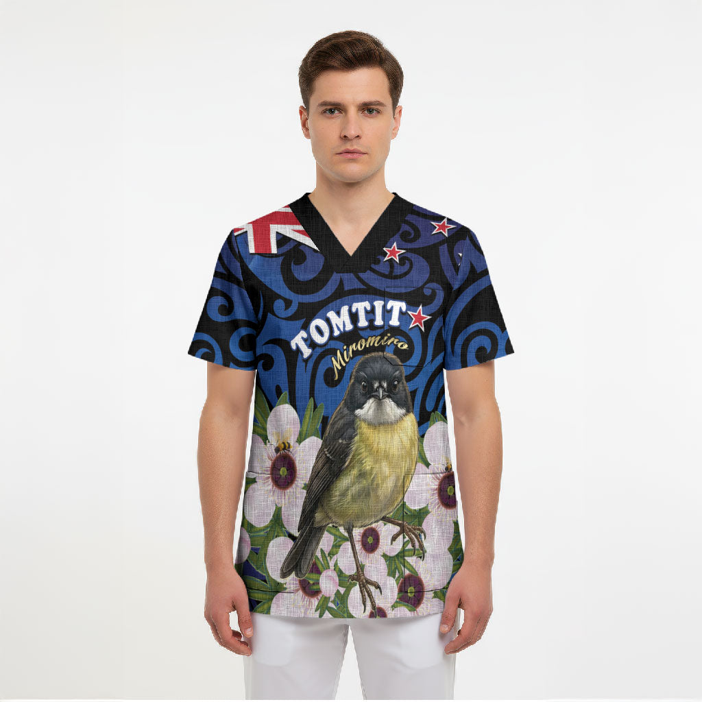 Tomtit New Zealand Personalised Scrub Top Miromiro Manuka Flower Maori Pattern LT22 - Polynesian Pride