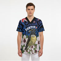 Tomtit New Zealand Personalised Scrub Top Miromiro Manuka Flower Maori Pattern LT22 - Polynesian Pride