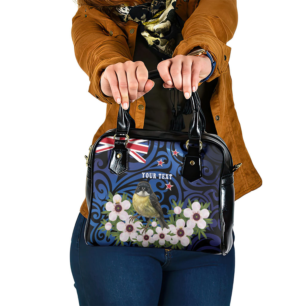 Tomtit New Zealand Personalised Shoulder Handbag Miromiro Manuka Flower Maori Pattern LT22 One Size Blue - Polynesian Pride