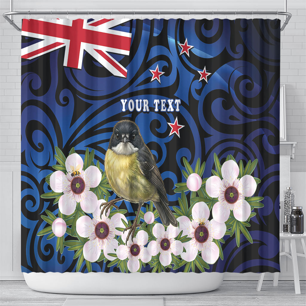 Tomtit New Zealand Personalised Shower Curtain Miromiro Manuka Flower Maori Pattern LT22 - Polynesian Pride