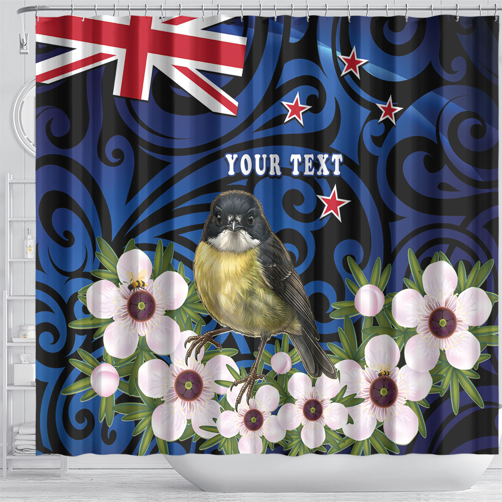 Tomtit New Zealand Personalised Shower Curtain Miromiro Manuka Flower Maori Pattern LT22 - Polynesian Pride